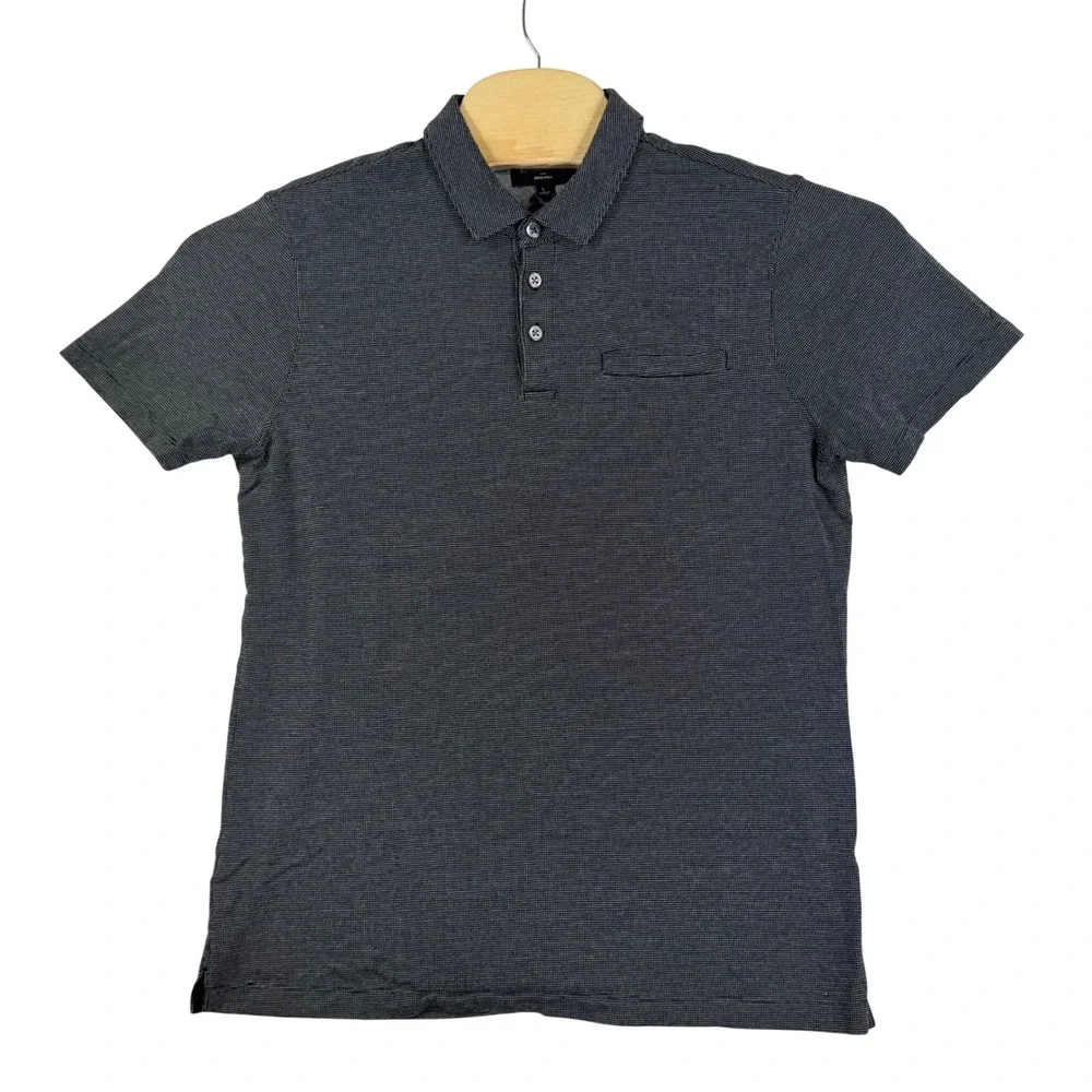 Banana Republic Mens L Dress Polo Shirt Charcoal‎ Gray Textured Dot Pattern